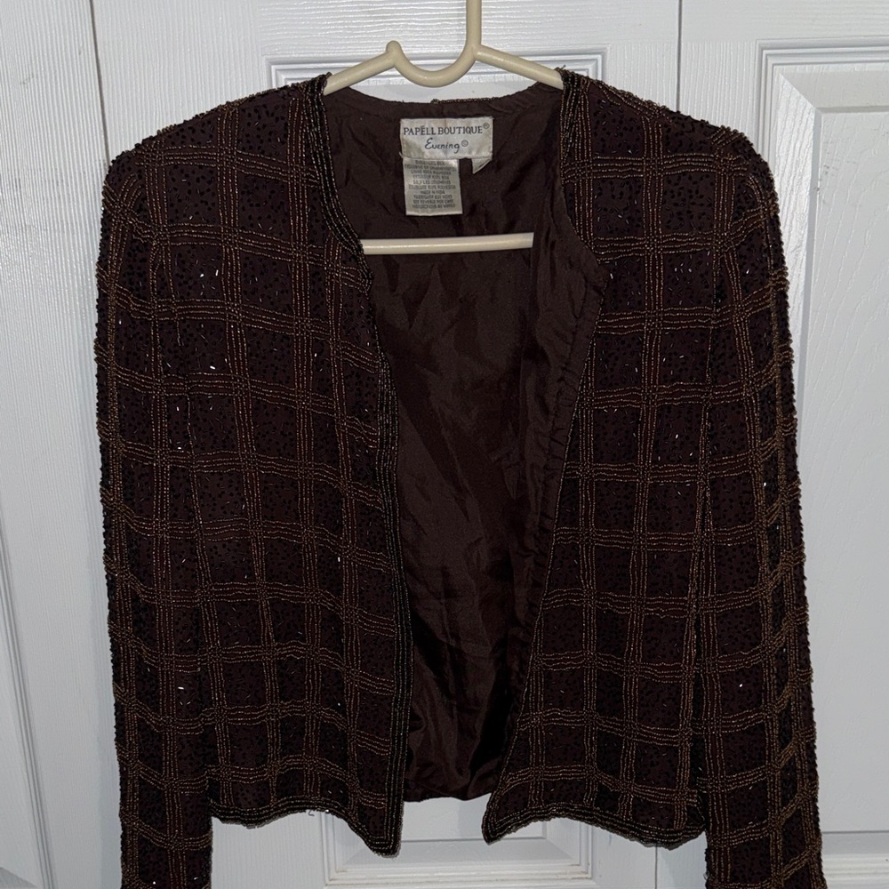 VINTAGE Papéll Boutique Evening Brown Shoulder Pad Beaded Jacket